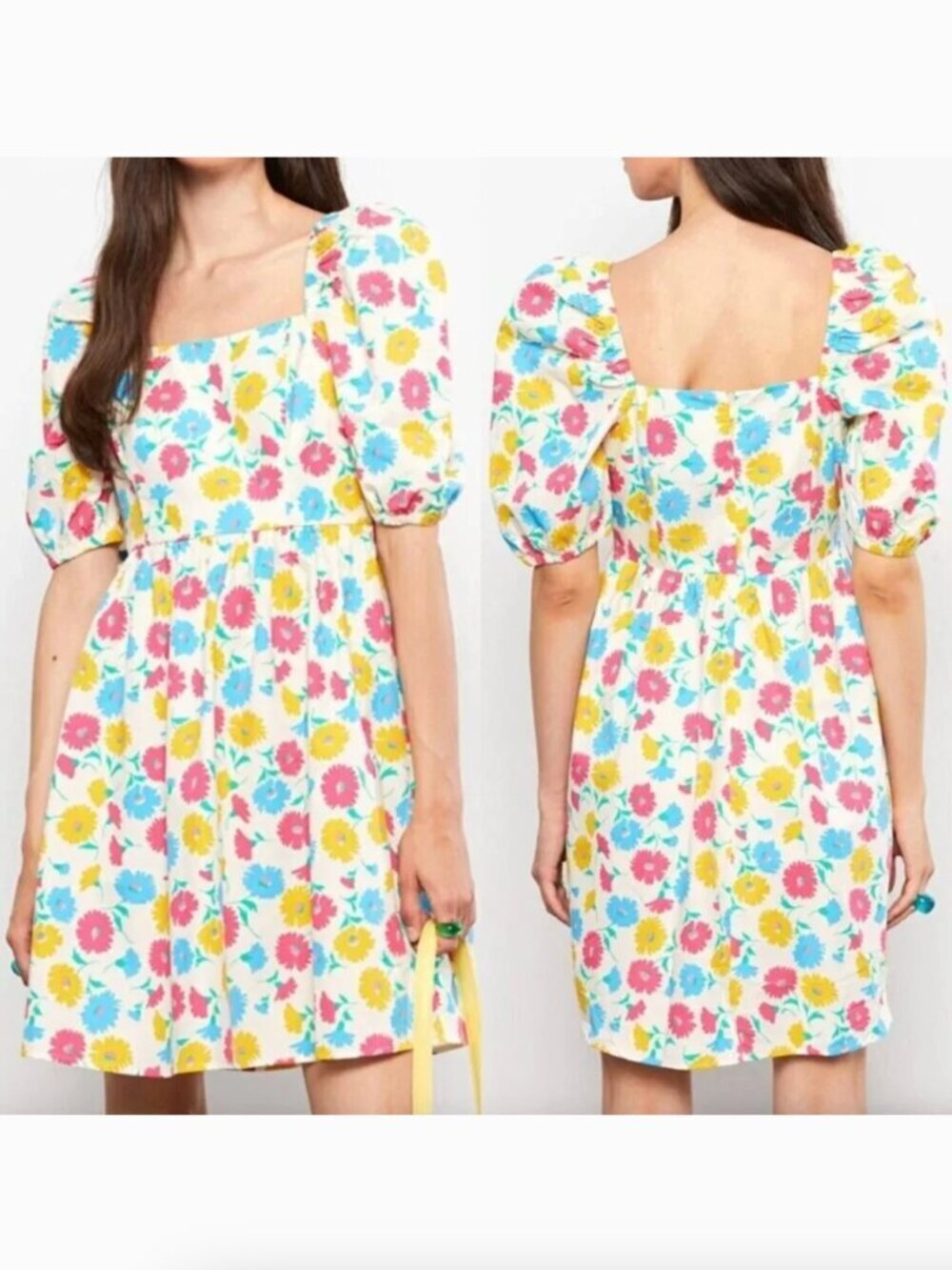 NEW NWT LCW CASUAL / LC WAIKIKI Square Neck Floral Balloon Sleeve Poplin Dress